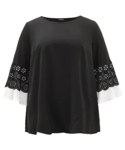 Anti-Wrinkle Laser Cut Contrast Ruffles Blouse -Clothing Shop 631280111 mp