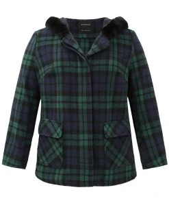 Plaid Button Fly Hooded Fuzzy Trim Coat -Clothing Shop 631555048 jl