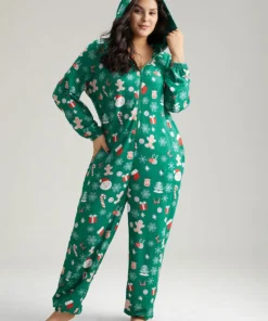 Christmas Graphic Hooded Pocket Sleep Jumpsuit -Clothing Shop 631713090 px