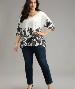 Boho Print V Neck Cut Out Blouse -Clothing Shop 63197989 li