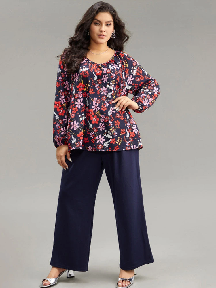 Floral Print Gathered Lantern Sleeve Blouse 6 Floral Print Gathered Lantern Sleeve Blouse - Image 4