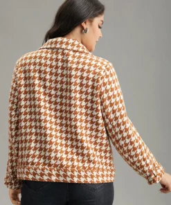 Houndstooth Lapel Collar Flap Detail Coat -Clothing Shop 632623658 gf