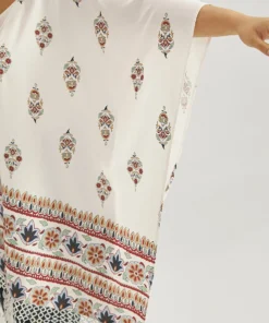 Boho Print Asymmetrical Hem Tassel Trim Drape Kimono -Clothing Shop 63267283 mh