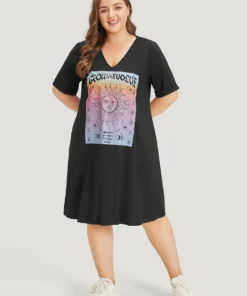 Supersoft Essentials Horoscope Print Pocket Roll Sleeve Dress -Clothing Shop 632692420 vo