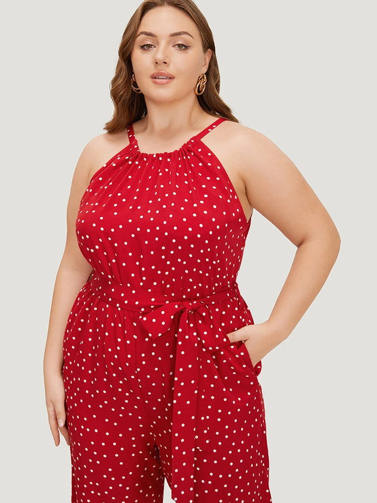 Polka Dot Pocket Belt Halter Neck Jumpsuit 7 Polka Dot Pocket Belt Halter Neck Jumpsuit - Image 5