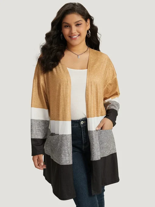 Halloween Anti-Wrinkle Colorblock Contrast Pocket Open Front Kimono -Clothing Shop 633859697 ax 3de200a8 2fa2 4b81 acef a11e16c9537f