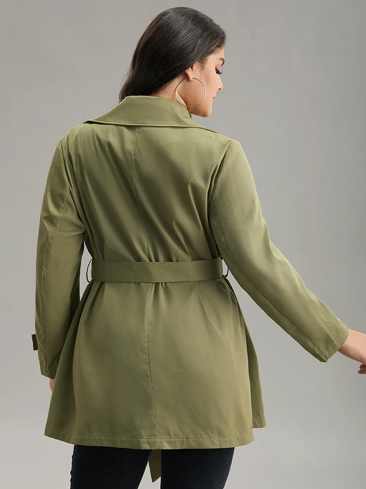 Plain Double Breasted Belted Pocket Windbreaker 4 Plain Double Breasted Belted Pocket Windbreaker - Image 2