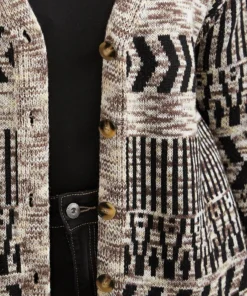 Geometric Heather Button Up Elastic Cuffs Cardigan -Clothing Shop 634141928 nn