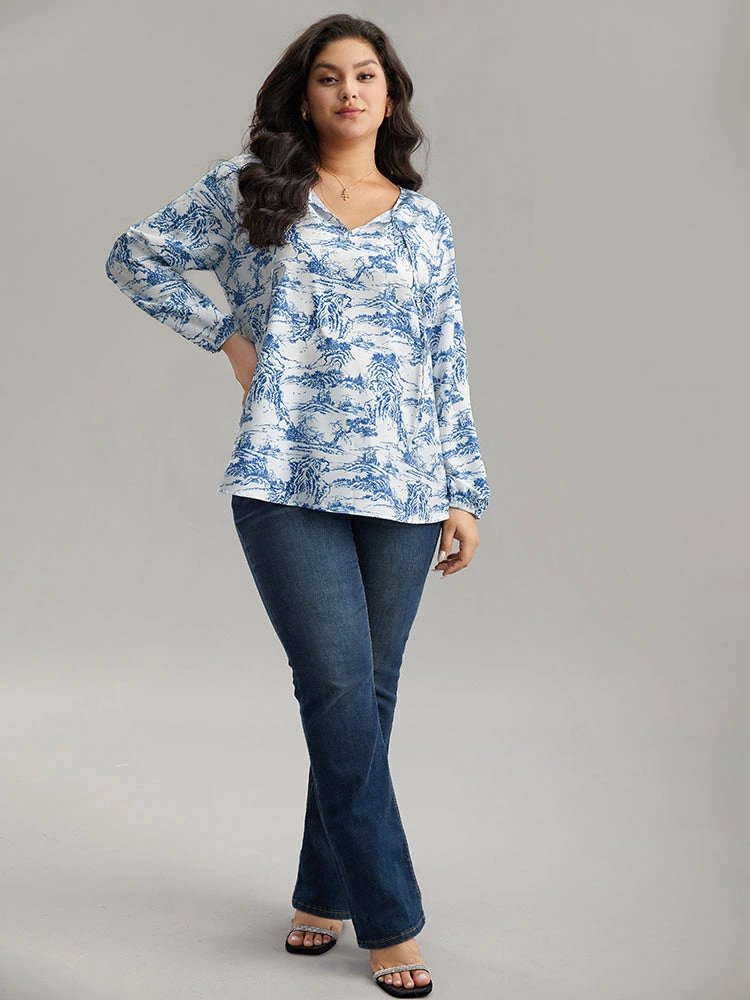 Landscape Print Tie Neck Blouse 8 Landscape Print Tie Neck Blouse - Image 6