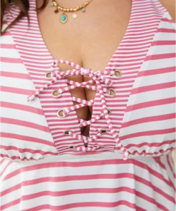 Striped Contrast Lace Up Crossover Tankini Top 15 Striped Contrast Lace Up Crossover Tankini Top -Clothing Shop 635129287 mv