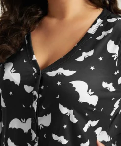 Halloween Bat Print Pocket Button Up Sleep Jumpsuit 15 Halloween Bat Print Pocket Button Up Sleep Jumpsuit -Clothing Shop 635561664 ys