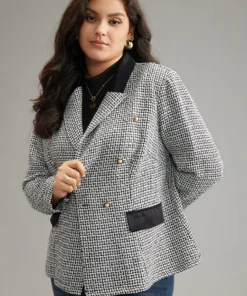 Houndstooth Lapel Collar Button Detail Blazer -Clothing Shop 636110544 th