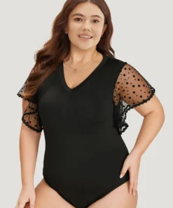 Contrast Lace Mesh Ruffle Sleeve V Neck Bodysuit -Clothing Shop 636513465 en f03a1462 7e68 45f1 8a8c 5c9a345593a6