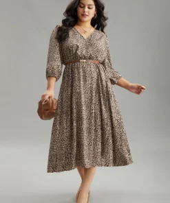 Leopard Print Elastic Waist Wrap Dress