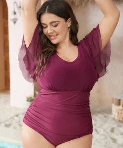 Knotted Back Ruched Mesh Ruffle Sleeve One Piece Swimsuit -Clothing Shop 63742602 ry 4de5fa38 9230 4f70 9fb8 8c68a2a4ee76