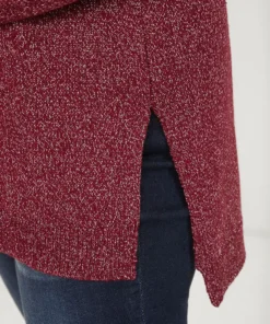 Solid Pointelle Knit V Neck Split Hem Glitter Knit Top -Clothing Shop 637763824 ox