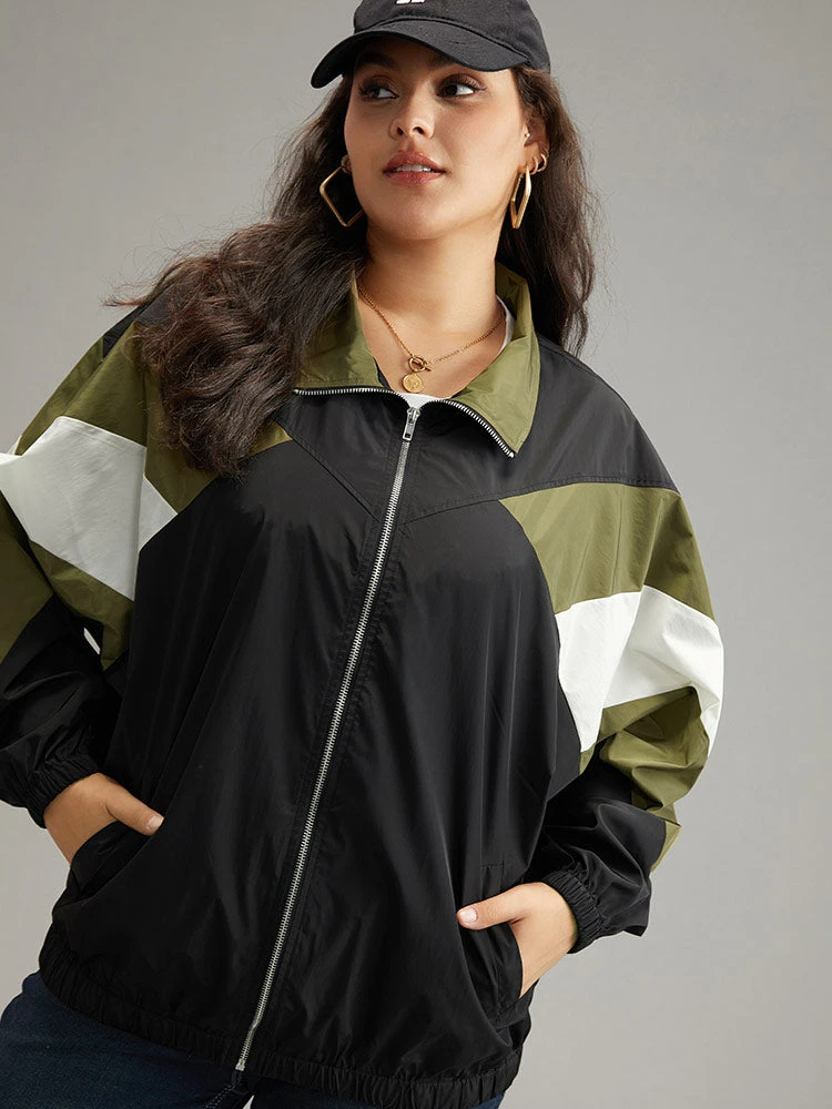 Colorblock Patchwork Pocket Zipper Windbreaker 7 Colorblock Patchwork Pocket Zipper Windbreaker - Image 5