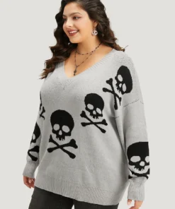 Supersoft Essentials Halloween Skull Print V Neck Pullover -Clothing Shop 638460584 sg b7139d23 879e 49f2 a12e be393f47a813