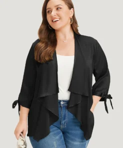 Anti-Wrinkle Solid Open Front Knot Sleeve Waterfall Collar Blazer -Clothing Shop 638921054 bf 7f265505 da08 4a46 a6b6 9b7131315a6a