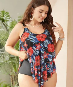 Floral Sculpt Waist Ruffle Tiered One Piece Swimsuit -Clothing Shop 639099784 ht