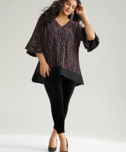 Lurex Layered Ruffle Sleeve Patchwork Blouse -Clothing Shop 639314966 te