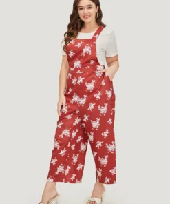 Floral Print Pocket Crossover Back Overall Jumpsuit -Clothing Shop 639414923 py