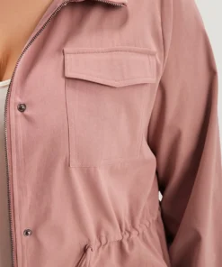 Plain Pocket Button Through Drawstring Zipper Jacket -Clothing Shop 639417394 ca