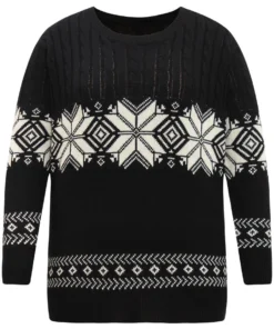 Geometric Jacquard Cable Knit Pullover -Clothing Shop 639802575 ga