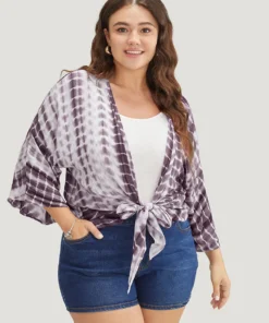 Tie Dye Open Front Batwing Sleeve Knotted Hem Kimono -Clothing Shop 640141009 li 177625a1 e7ac 407d 8fab 88123b80d97c