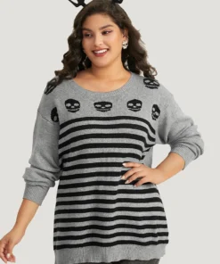 Halloween Supersoft Essentials Skull Print Striped Round Neck Pullover 11 Halloween Supersoft Essentials Skull Print Striped Round Neck Pullover -Clothing Shop 640178525 cs