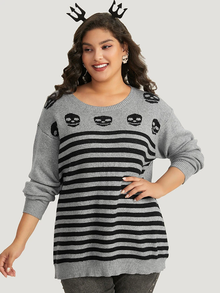 Halloween Supersoft Essentials Skull Print Striped Round Neck Pullover 5 Halloween Supersoft Essentials Skull Print Striped Round Neck Pullover - Image 3