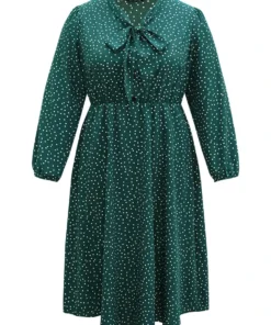 Polka Dot Ties Bowknot Elastic Waist Button Up Dress -Clothing Shop 64020013 ys 2232b212 305b 4357 a996 d0021f9e2107
