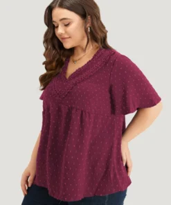 Polka Dot Frill Trim V Neck Flutter Blouse 37 Polka Dot Frill Trim V Neck Flutter Blouse -Clothing Shop 640867634 se 836e8a49 c62b 405f 8830 de18260a31a5