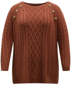 Button Detail Cable Knit Raglan Sleeve Pullover 11 Button Detail Cable Knit Raglan Sleeve Pullover -Clothing Shop 641006963 iq