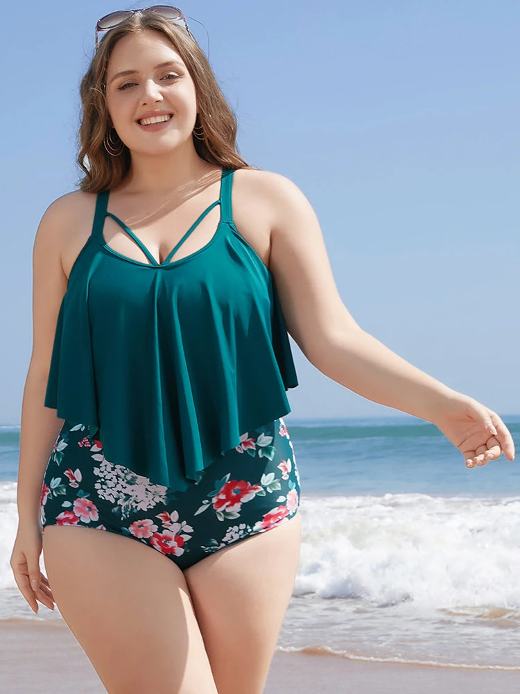 Floral Patchwork Asymmetrical Ruffles Sculpt Waist One Piece Swimsuit 6 Floral Patchwork Asymmetrical Ruffles Sculpt Waist One Piece Swimsuit - Image 4