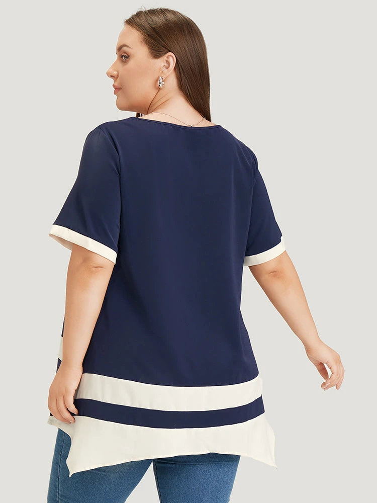 Anti-Wrinkle Two Tone Hanky Hem Blouse 4 Anti-Wrinkle Two Tone Hanky Hem Blouse - Image 2