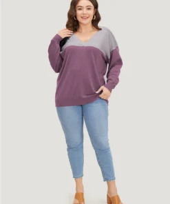 Supersoft Essentials Colorblock Two Tone Patchwork V Neck Pullover -Clothing Shop 641360404 ne a38aef41 f465 4f96 a524 392496cc11f2