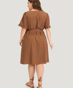 Bandana Print Flutter Trim Pocket Belted Dress -Clothing Shop 641978108 xy