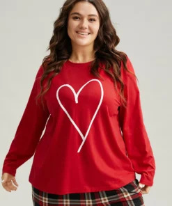 Heart Print Raglan Sleeve Crew Neck Sleep Top -Clothing Shop 642415799 tn