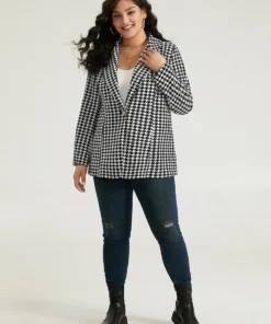 Anti-Wrinkle Houndstooth Button Up Suit Collar Blazer -Clothing Shop 642676553 wv 0267ce64 163e 49ba 9097 6ccd2df99a20