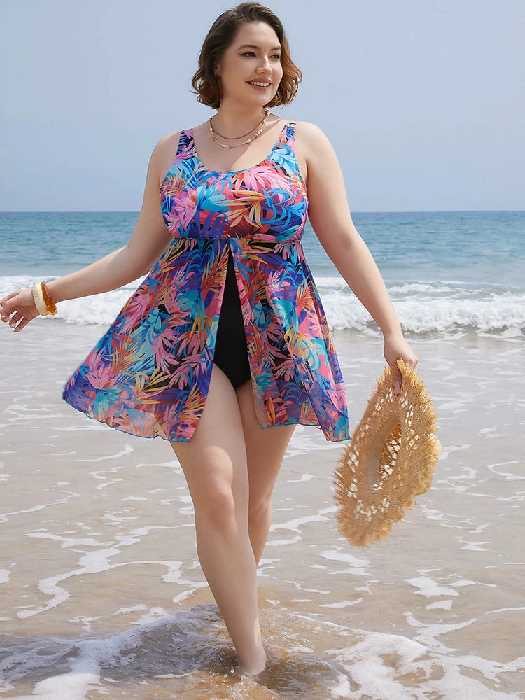 Tropical Print Ruffles Split Front Swim Dress 8 Tropical Print Ruffles Split Front Swim Dress - Image 6