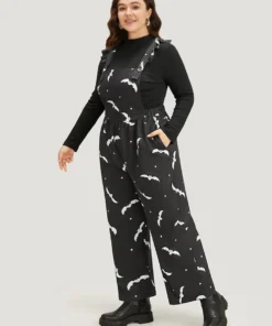 Halloween Bat Print Pocket Frill Trim Gathered Jumpsuit 12 Halloween Bat Print Pocket Frill Trim Gathered Jumpsuit -Clothing Shop 643826737 gt