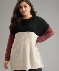 Colorblock Contrast Crew Neck Pullover -Clothing Shop 644416762 sn