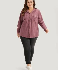 Plain Texture Pocket Button Through Shirt Collar Jacket 15 Plain Texture Pocket Button Through Shirt Collar Jacket -Clothing Shop 644476512 vv