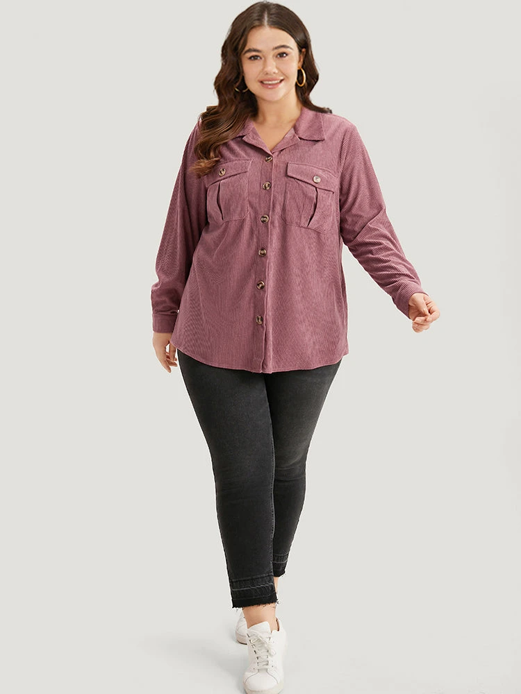 Plain Texture Pocket Button Through Shirt Collar Jacket 6 Plain Texture Pocket Button Through Shirt Collar Jacket - Image 4