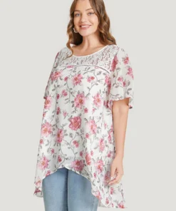 Floral Lace Ruffle Sleeve High Low Hem Blouse -Clothing Shop 644950691 hu 462a8cf2 283d 4672 ad6f 3792ed41bd43