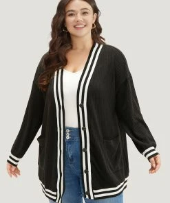 Halloween Patchwork Striped Pocket Button Up Rib Knit Coat 13 Halloween Patchwork Striped Pocket Button Up Rib Knit Coat -Clothing Shop 645028463 ml 4a9a1326 022b 4847 92a4 f00301855204