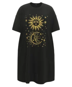Supersoft Essentials Star & Moon Print Pocket Crew Neck Dress -Clothing Shop 645295872 po
