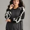Graphic Print Raglan Sleeve Elastic Cuffs Sweatshirt -Clothing Shop 645318057 eq