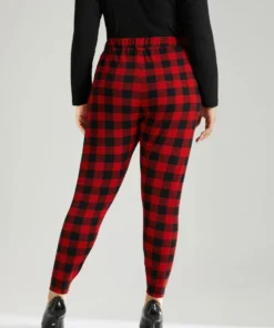 Plaid Elastic Waist High Rise Skinny Leggings -Clothing Shop 64541199 em